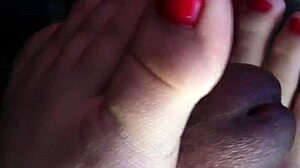 Amateur friend gives footjob in the car leading to cum