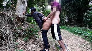 Black Hoodie Girl Gives Anal on Trail Without Condom!