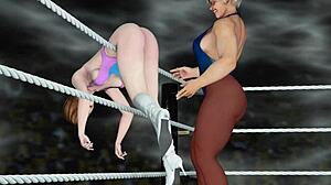 Beautiful wrestler competes in an anime-style match.