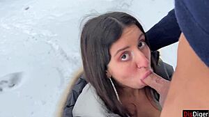 hot teen craves public sex in snowy forest pov. did she get caught outdoors?