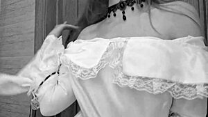 Big Girl in Dress and Stockings Gets Pussy Cum Load