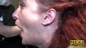 Skinny Redhead Submissive Gags on Rough Fetish Play