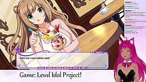 Does vtuber play lewd idol project with big tits?