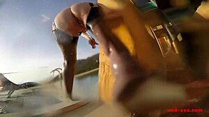 Sexy Mature Red XXX Masturbates Outside by the Pool