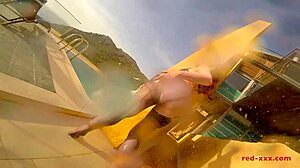 Sexy Mature Red XXX Masturbates Outside by the Pool