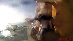 Sexy Mature Red XXX Masturbates Outside by the Pool