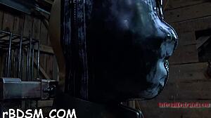 Beauty tied upside down, slit thrashed in domination scene