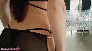 A brunette in sexy lingerie gets seduced by her neighbor in this homemade scene.