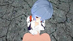 rei ayanami giving a sexy pov blowjob in evangelion hentai