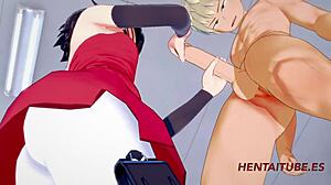 Boku no Hero hentai 3D - Bakugou Katsuki and Sarada Uzumaki banging at school!