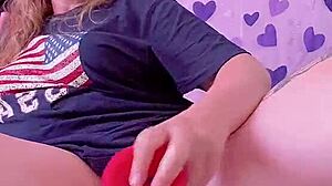 Huge red dildo machine causes intense squirting