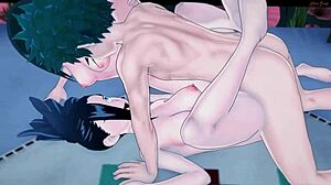 deku fucking momo and tsuyu in hot threesome hentai style