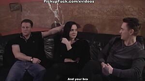 pickup fucking hits hard for this brunette movie lover in wild group scene