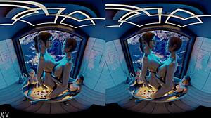 Claire and Ada grinding in Resident Evil parody pool