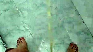 Amateur twink pees in shower with cute neighbors