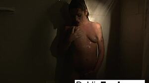 Sexy blonde teen masturbates in naughty shower fun