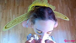 cosplay bee sucking dick for cum nectar, so funny! 🐝