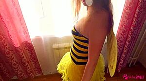 cosplay bee sucking dick for cum nectar, so funny! 🐝
