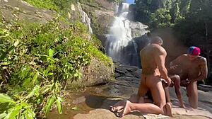 Took pretty girl to waterfall for sex