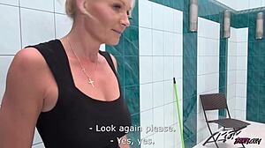 Mature maid in uniform exposes herself and offers her shaved cunt for a wild missionary pounding.