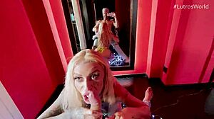 Sloppy cum slut deepthroats big cock pov