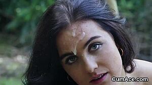 Sex Kitten's Face Covered in Cum After Wild Blowbang Action