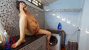 Nudist Housekeeper Regina Noir Masturbates Naked in Laundry Room.