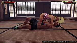 faye vs dela in naked fighter 3d wrestling match. blonde lesbian catfight goes wild in interracial tribbing.