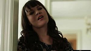 Stockinged stepdaughter rides in cowgirl style