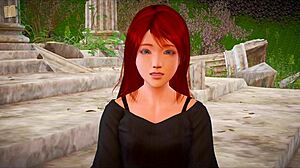 Teen redhead plays new family game!