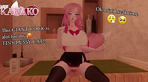 Cat girl kanako finds a dick and sees if she can fit on it