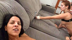 Latina homemade with blonde and brunette in masturbation scene