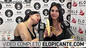 mielcita and almendra sucking banana with cream, swallowing it all, damn!