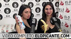 mielcita and almendra sucking banana with cream, swallowing it all, damn!