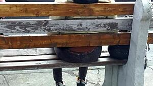 Look at That Skinny Ebony Butt and Cleavage at the Bus Stop!