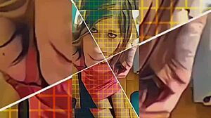 Hot shemale rips clothes in bathroom for teasing striptease