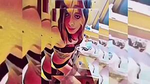 Hot shemale rips clothes in bathroom for teasing striptease