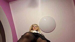 Blonde femdom turns him into a footstool