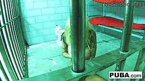Watch Brooke Brand masturbate her big tits and pussy in prison!