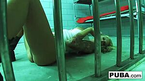 Watch Brooke Brand masturbate her big tits and pussy in prison!