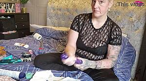 horny mature wife explores shaved pussy with homemade sex toys