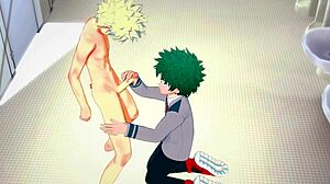Midoriya handjob and fucked by bakugou in bathroom