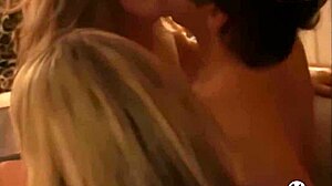 Alana and Monique lick each other's small tits in this sex house threesome with riding.