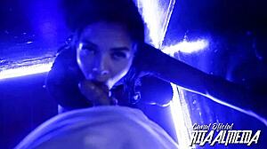 Rita gives a velvet blowjob at the club in suggestive latina reality.