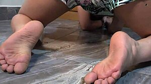 Foot fetish fans, check dirty feet in bugs bunny pose getting hit with a ruler.