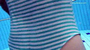 anna netrebko’s small tits shine in striped swimsuit