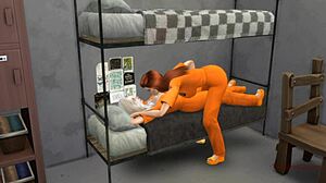 Policeman Jerks Off to Lesbian Scissoring in Prison Cell