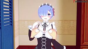 Rem maid sucks big boobs in see-through outfit from Re Zero