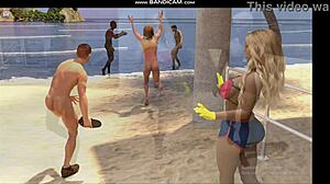 Beach Hardcore Action with Hot Girl and Many Guys