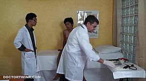 The asian twink experiences a kinky raw medical exam with group